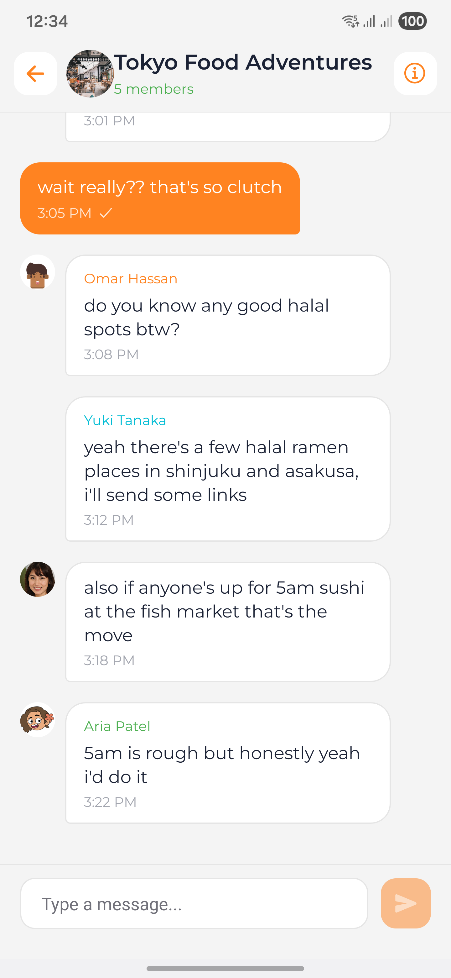 Group chat for planning trips with friends