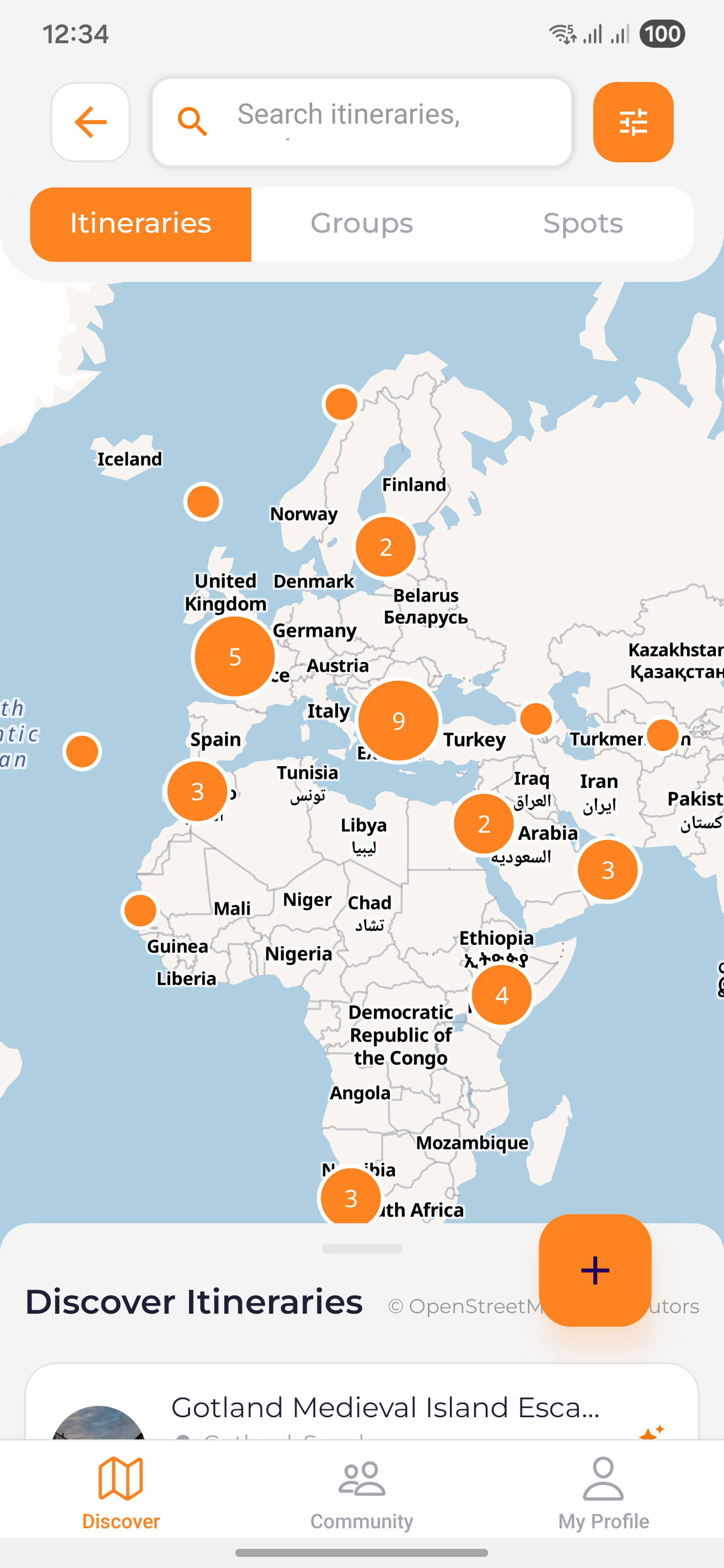Blyp app map view with itineraries and Spots
