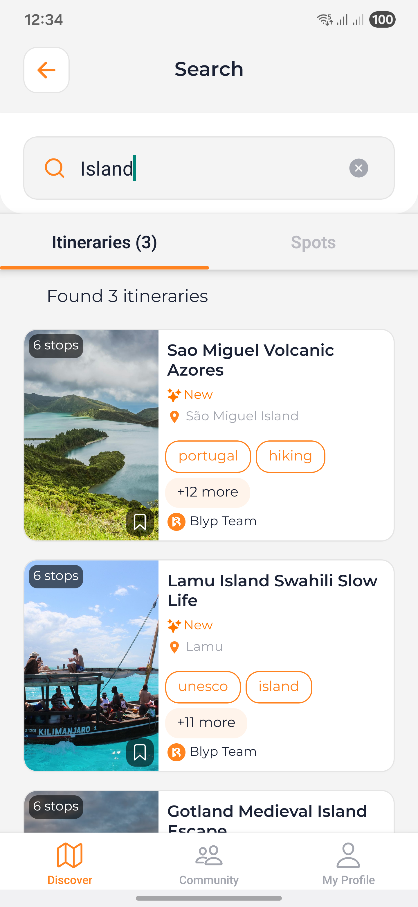 Search itineraries and Spots by destination